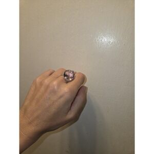 HUGE Checkerboard Cut Kunzite Sterling Silver 925 Ring  Size 10.